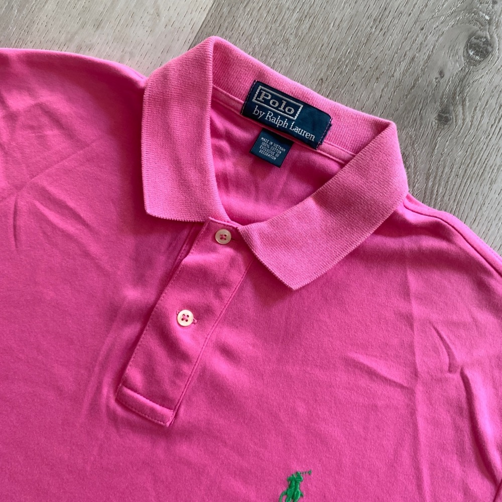 Polo Ralph Lauren Mens Pink Short Sleeve Cotton Pique Polo Shirt Green Pony Logo